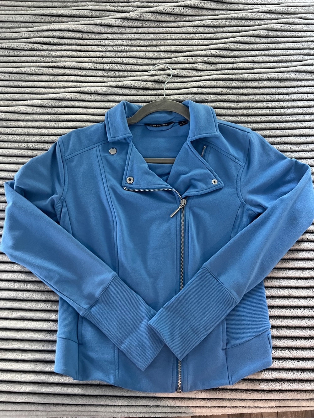 H by Halston Blue Asymmetrical Zip Moto Jacket